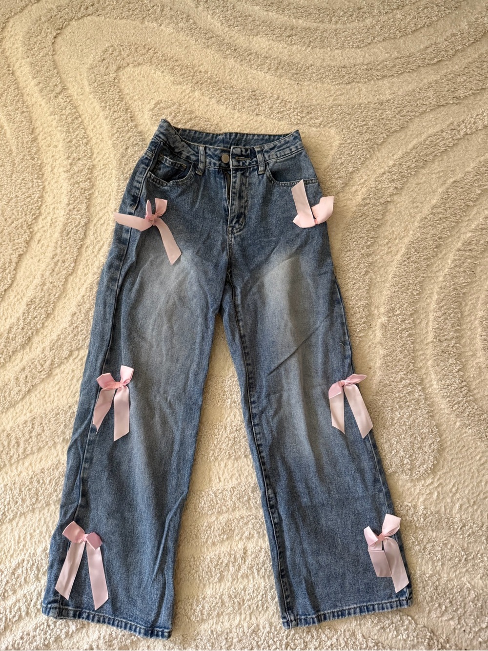 SHEIN SXY Bow Detail Wide Leg Jeans | Petite XXS | Coquette Y2K Denim | New
